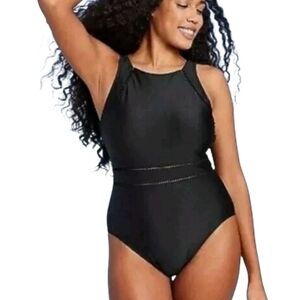 Shade & Shore Black High Neck One Piece Swimsuit Size 20